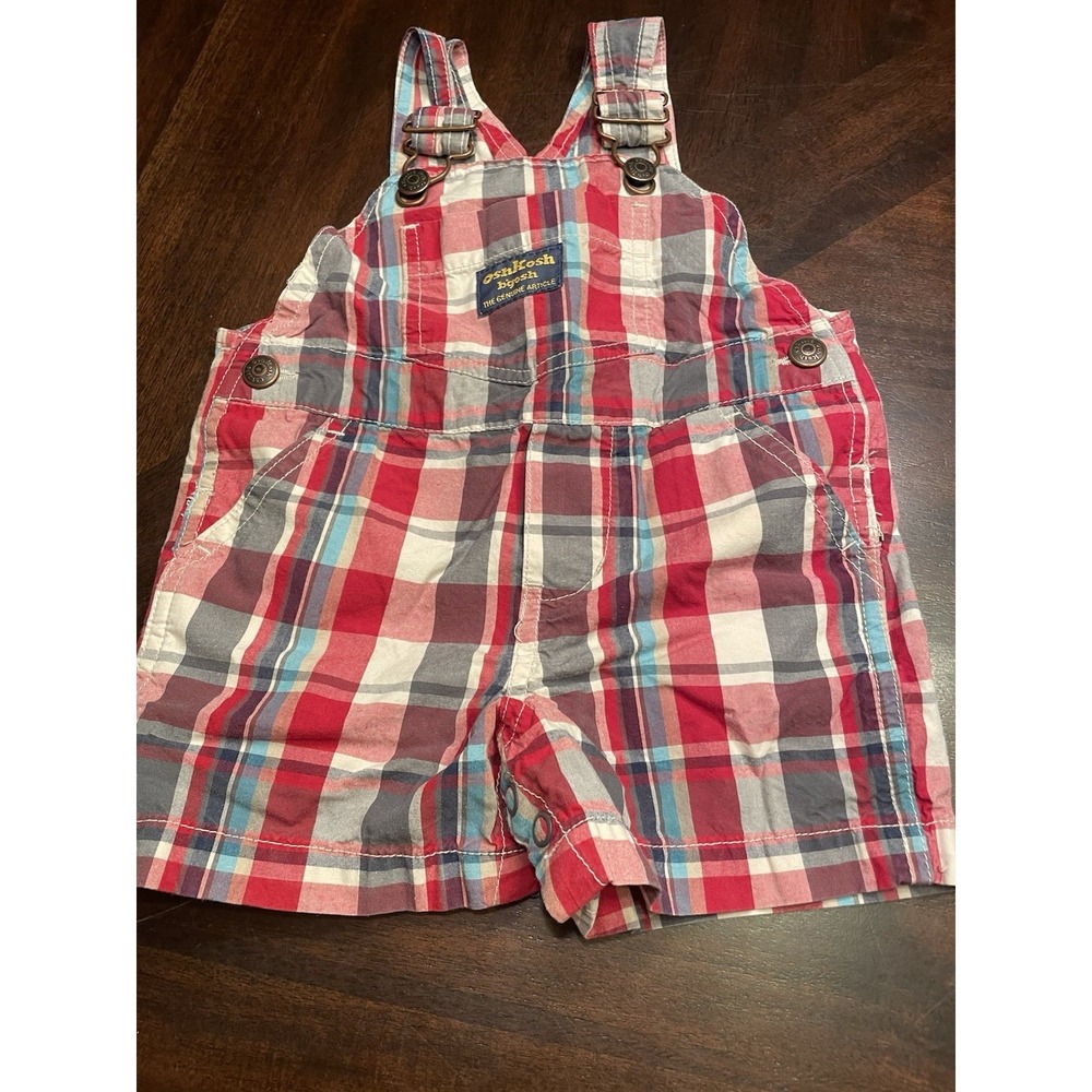 OshKosh Bgosh Plaid Overall Shorts 9 Month Cotton  Red